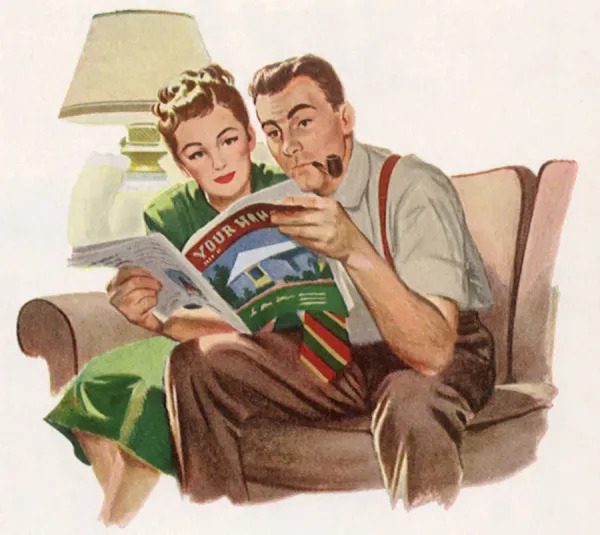 1950s Print: Couple on Couch. Art Prints, Posters & Puzzles from Mary Evans