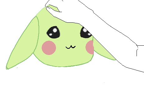 a pixel art drawing of a green bunny with a pink cheek