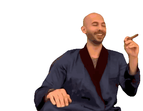 a man in a blue robe is smoking a cigar