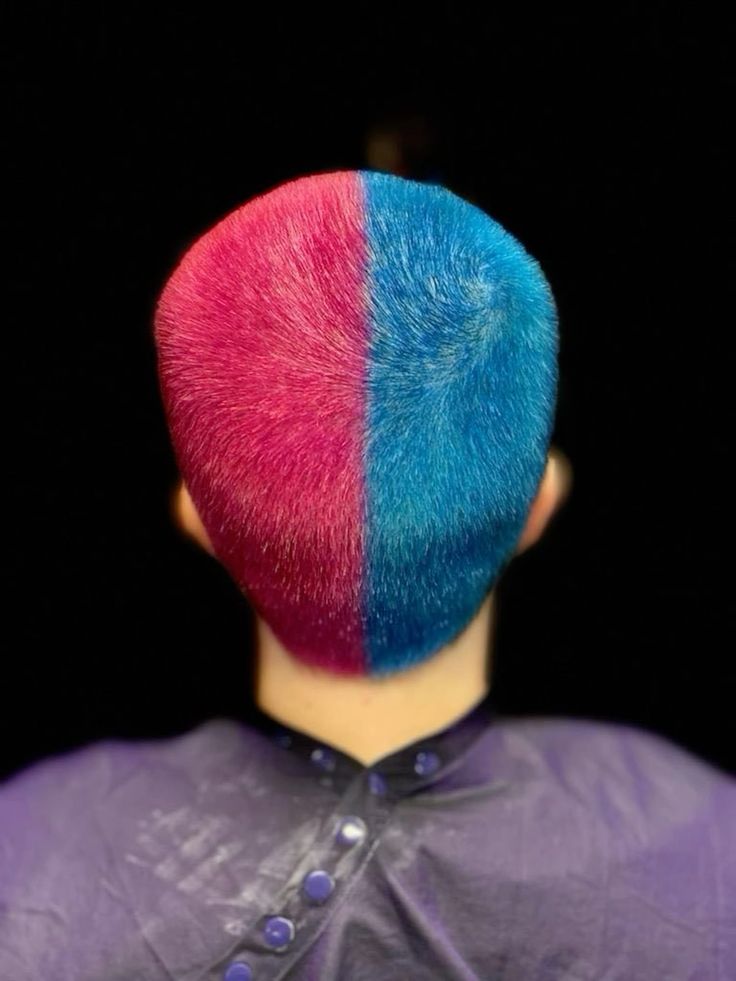 pink and blue split dye buzz cut | Pink hair dye, Buzzed hair, Bald hair