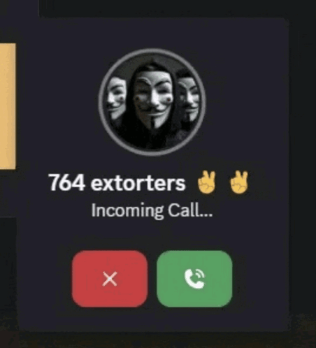 a screenshot of a phone call with 764 extorters on it