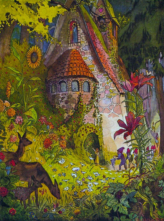 CASTLE Gnome Home! Vintage Fairy Illustration. Fairy DIGITAL Download.  Vintage Fairy GNOME Digital Print. Fairy Tale Print! - Etsy