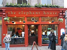 The Elephant House, a small, painted red café where Rowling wrote a few chapters of Harry Potter and the Philosopher's Stone