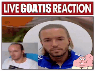 a picture of a man with the words live goatis reaction below it