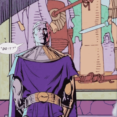 a drawing of a man with a speech bubble that says  do it 