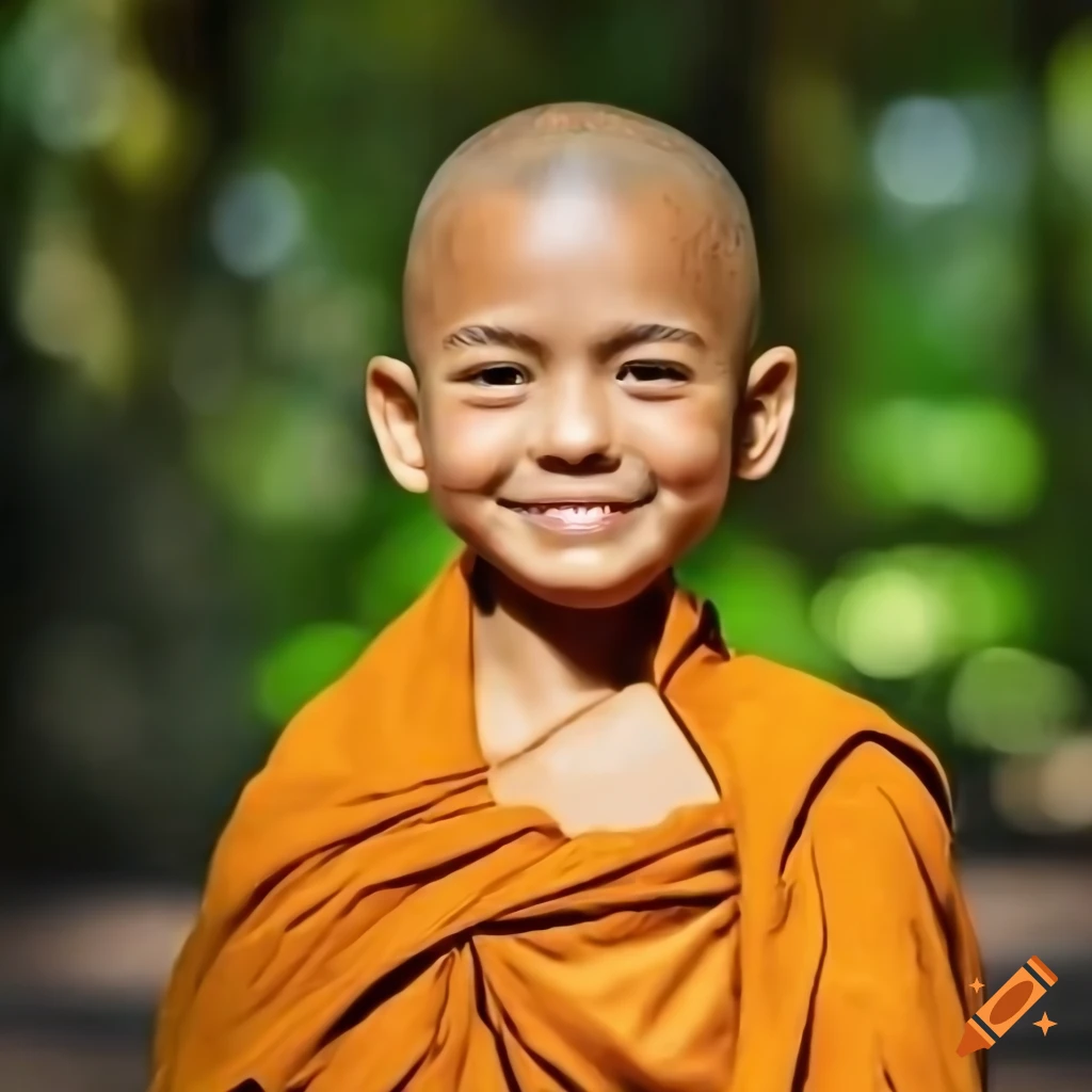Smiling little monk in sunlight on Craiyon