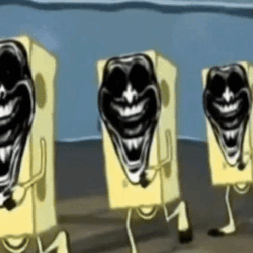 a group of spongebob squarepants characters with black faces are dancing