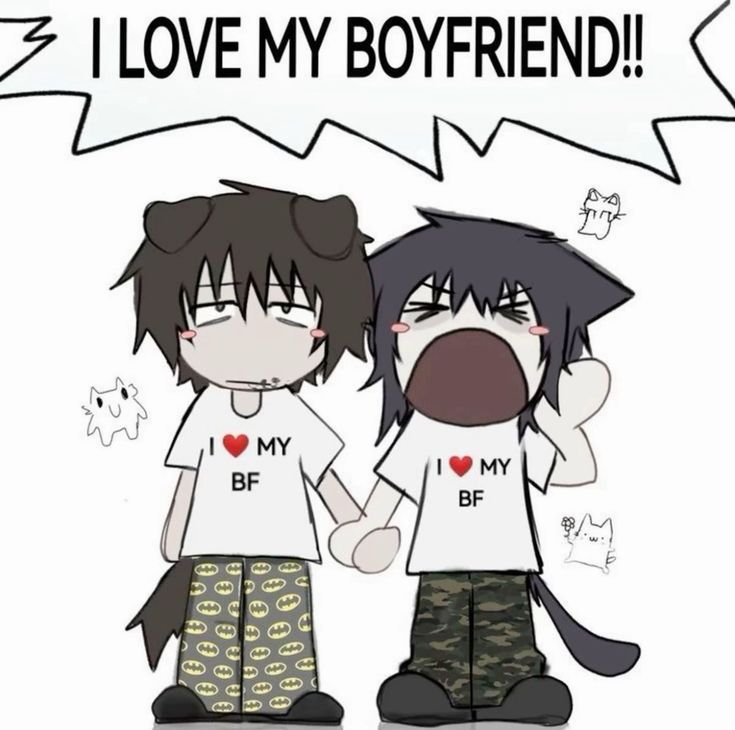 This may contain: two anime characters are standing next to each other and one has his mouth open while the other