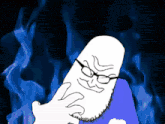 a cartoon of a man with glasses and a blue shirt