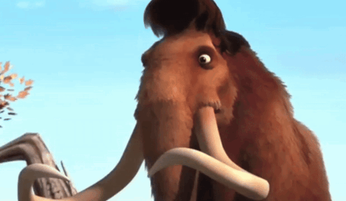 a close up of a mammoth 's face with its mouth open