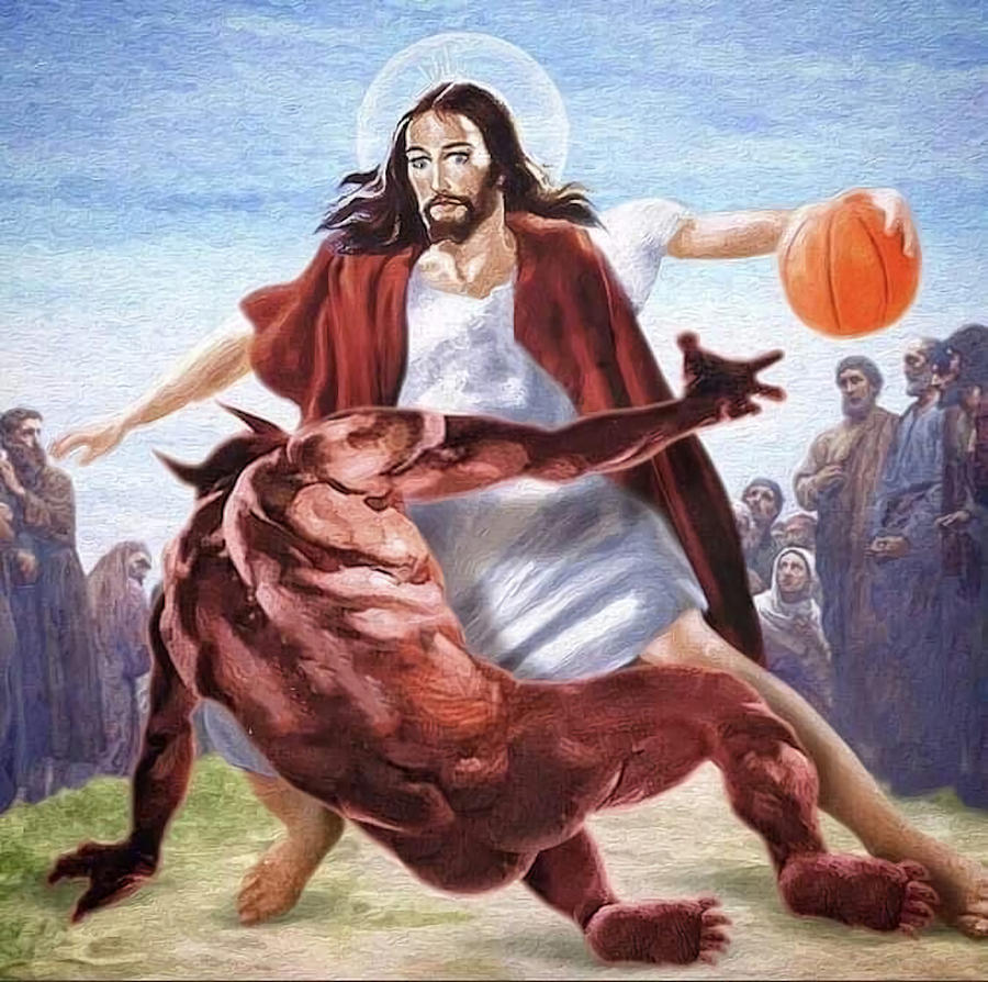 Jesus vs Satan in Basketball Painting by Butler Patricia | Fine Art America